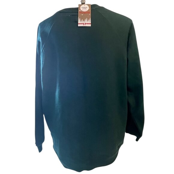 Sweatshirt M "Bad Elf" Christmas Holiday Green Pullover Fleece Crew Top NWT - Picture 3 of 5